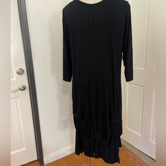 Plus Size Asymmetric Rushed Hem Midi Dress Black - Picture 9 of 10